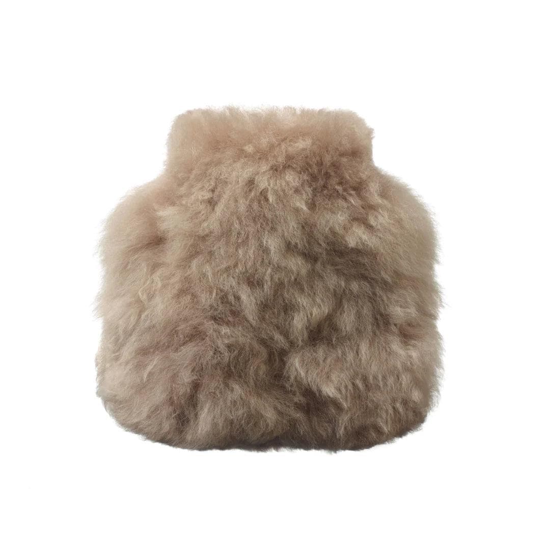 Bouillotte et housse en fausse fourrure beige foncé personnalisée