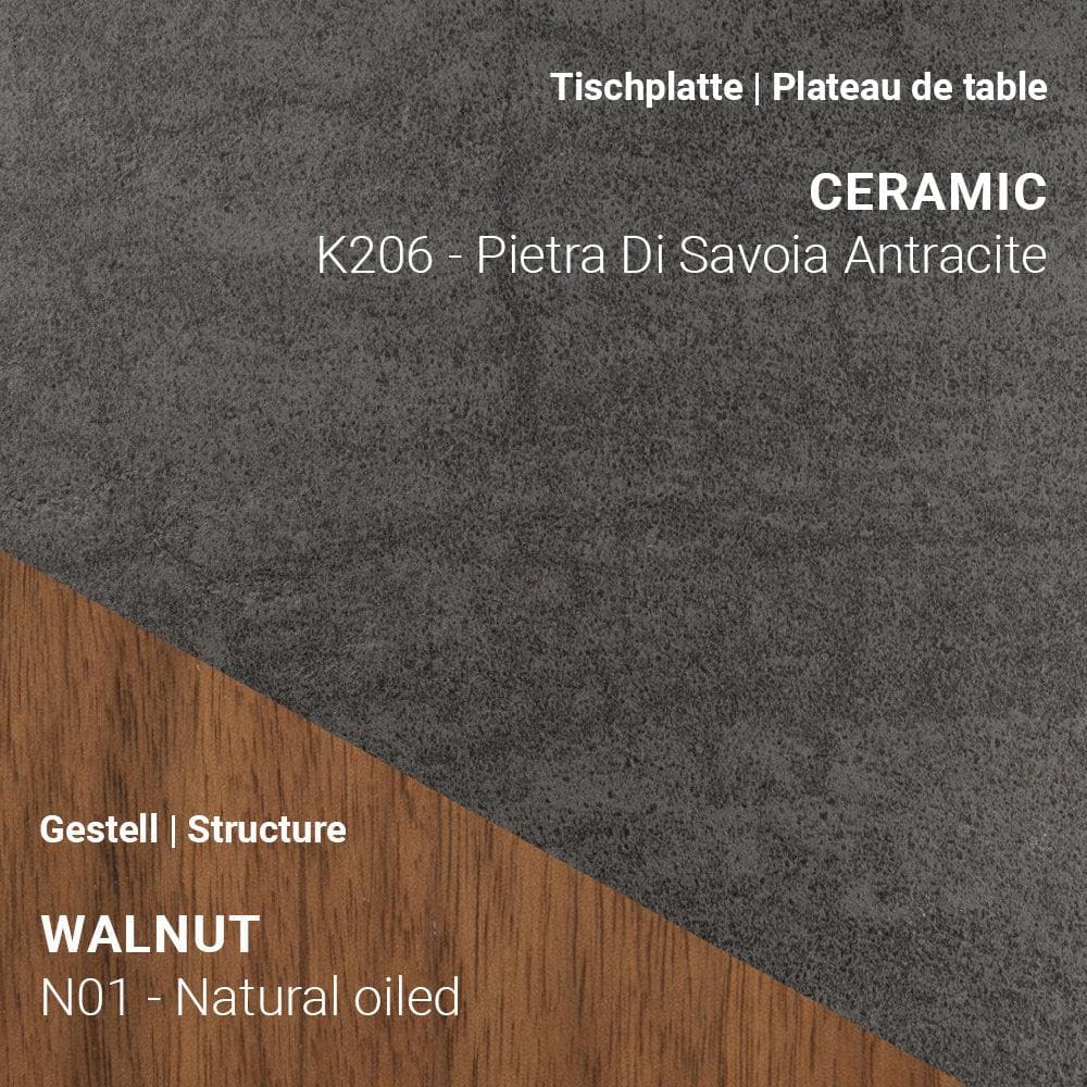 Ausziehtisch TERRA T0601 - Keramik & Nussbaum _ Mobitec _SKU T0500-K206/N01_90x160/260